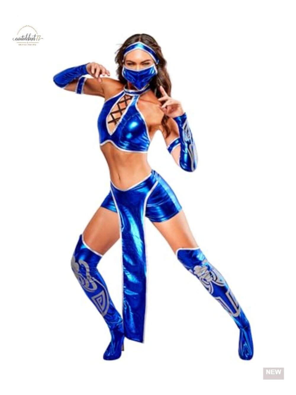 Women's Kitana Mortal Kombat Costume Top Shorts Mask Sized Small